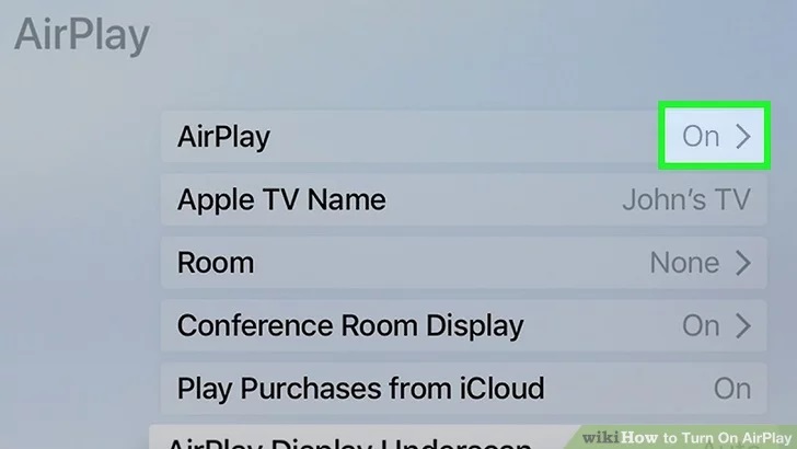 گزینه AirPlay را در حالت On قرار دهید