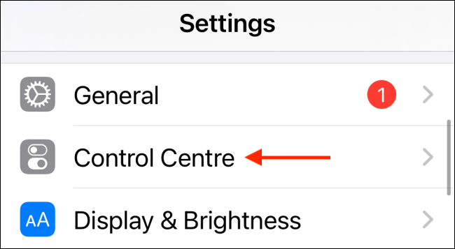 در بخش تنظیمات بر روی Control Center کلیک کنید