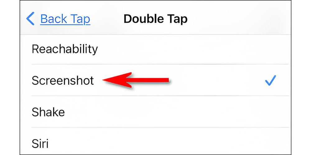 در تنظیمات Back Tap، "image" را در iPhone انتخاب کنید