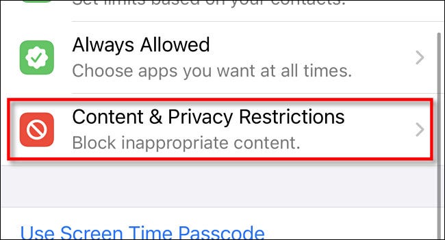 بر روی گزینه Content & Privacy Restrictions بزنید
