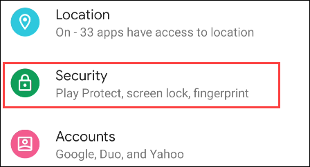 بر روی گزینه Security بزنید