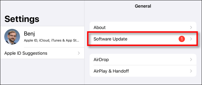 بر روی گزینه Software Update در آیپد بزنید