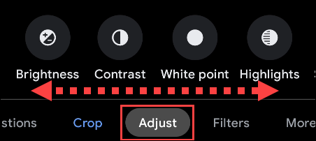 گزینه Adjust برای تنظیم درخشندگی تصویر