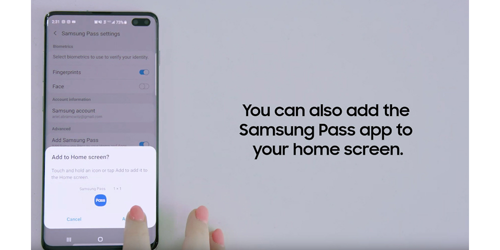 Samsung Pass را به صفحه اصلی گوشی خود اضافه کنید