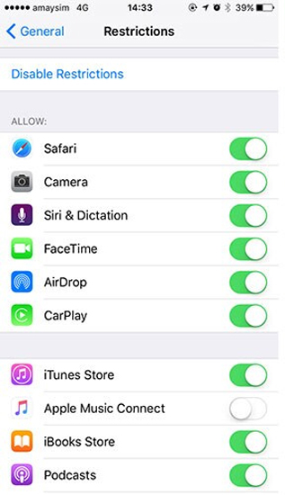 قفل کردن برنامه با Restrictions را فعال کنید