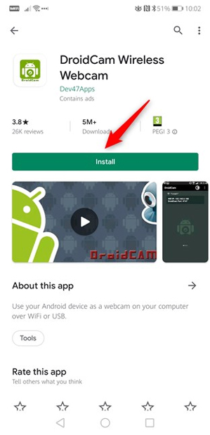 نصب برنامه وب کم بی سیم DroidCam از گوگل پلی