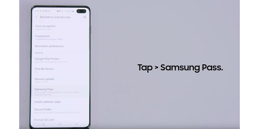 گزینه Samsung Pass را انتخاب کنید