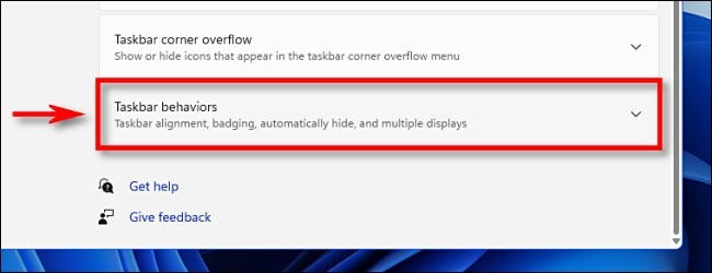 روی گزینه Taskbar Behaviors کلیک کنید