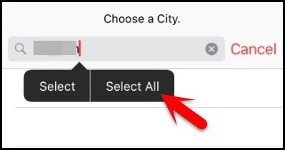 شهر مد نظر خود را انتخاب کنید و روی گزینه "Select all کلیک کنید