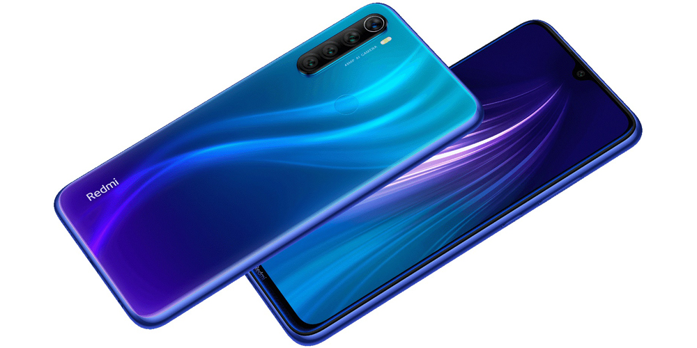 پنل پشت و جلویی موبایل شیائومی ردمی نوت 8 به رنگ آبی در پس زمینه سفید رنگ