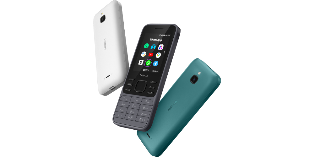 سه موبایل نوکیا 6300 فور جی در رنگهای سفید، مشکی و سبز-آبی