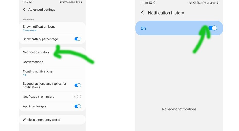 فعال کردن هیستوری نوتیفیکشن ها