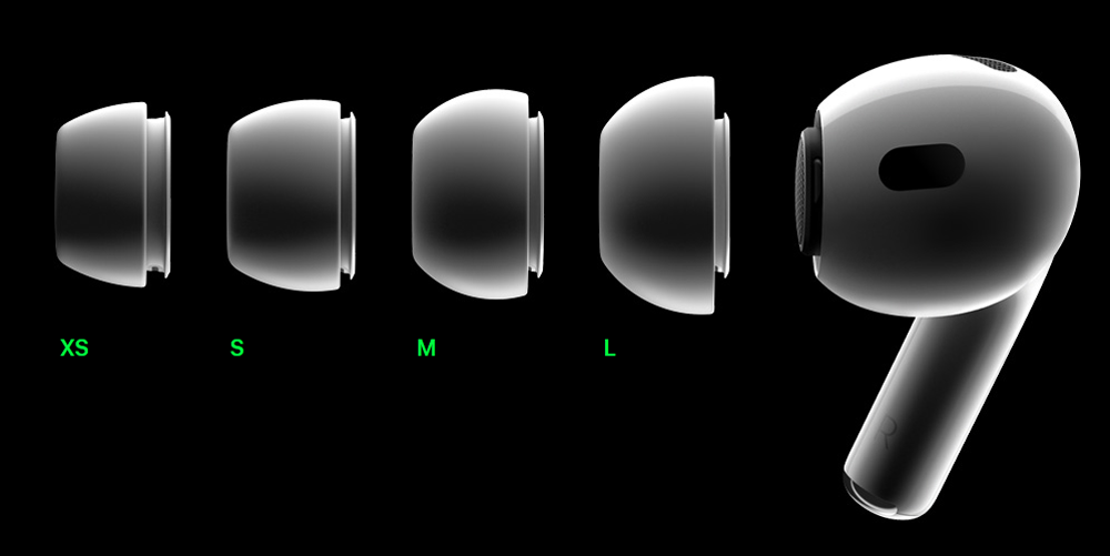 نوک های سلیکونی ایرپاد پرو 2 در سایزهای مختلف نشان داده شده است