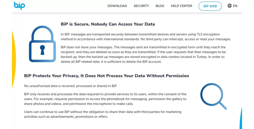 BiP دارای مجموعه ای عالی از ویژگی های امنیتی است