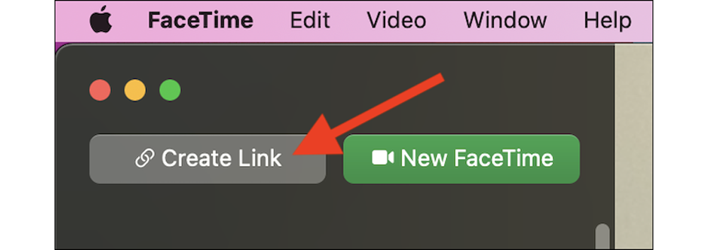 دکمه «Create Link» را در بالای برنامه فیس تایم