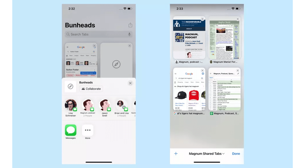 گروه‌های برگه مشترک سافاری در iOS 16