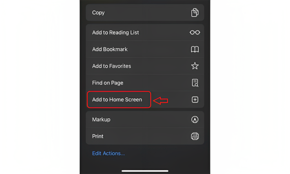 بر روی گزینه Add to Home Screen کلیک کنید 
