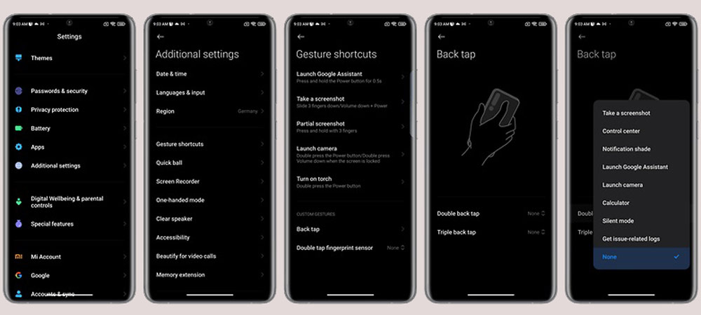 نحوه ایجاد میانبرهای MIUI با قابلیت Back Tap