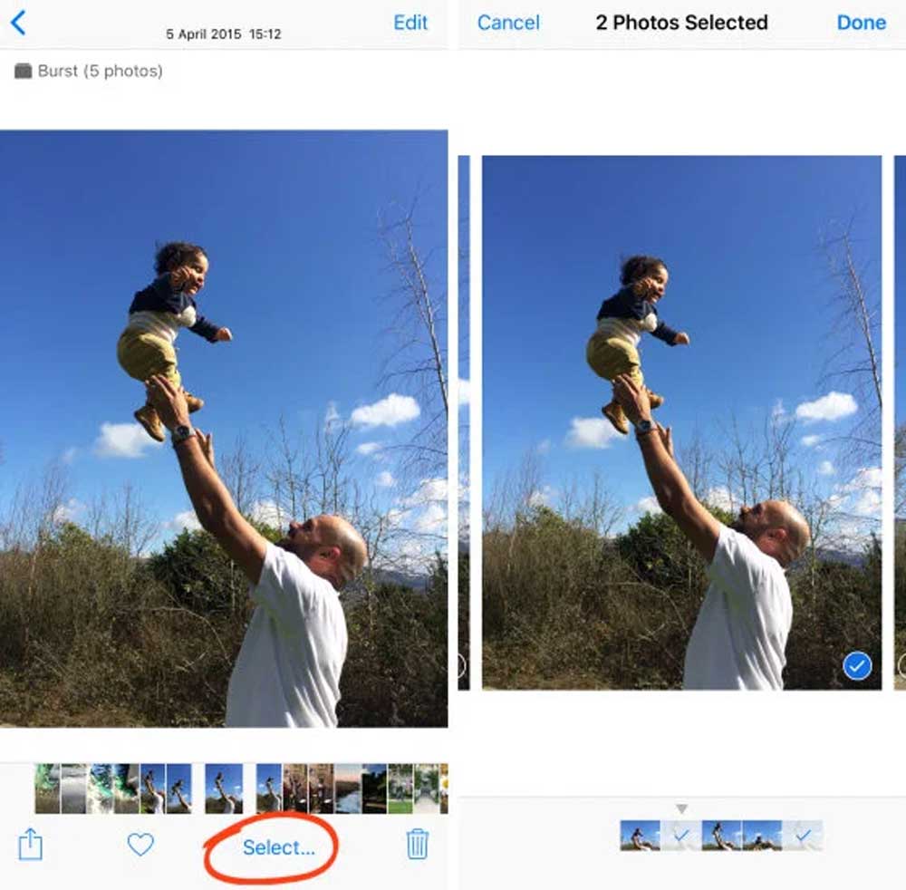 روش تصویربرداری متوالی (Burst Mode) در دوربین آیفون- مرد فرزند خود را با دست به هوا پرتاب می کند 