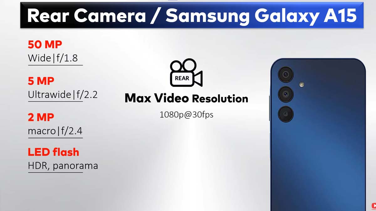 مشخصات دوربین A15