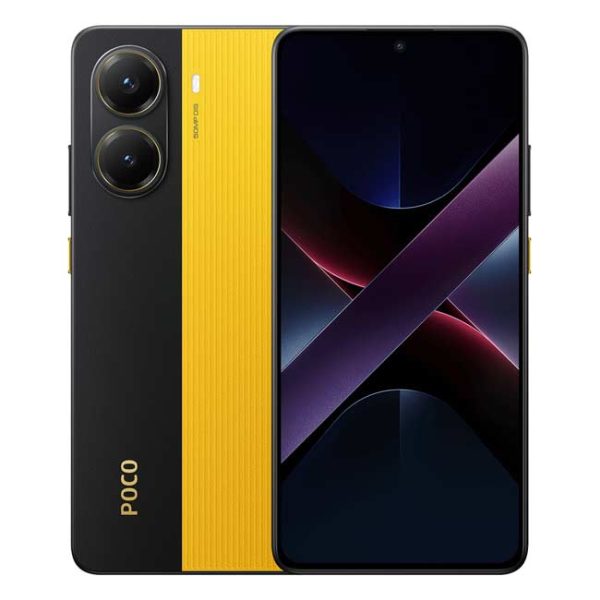گوشی پوکو x7 pro پشت و رو به رنگ مشکی و زرد